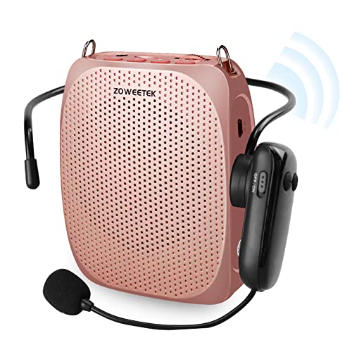 ZOWEETEK Wireless Voice Amplifier for Teachers 2 Mic Portable Speaker Rose gold