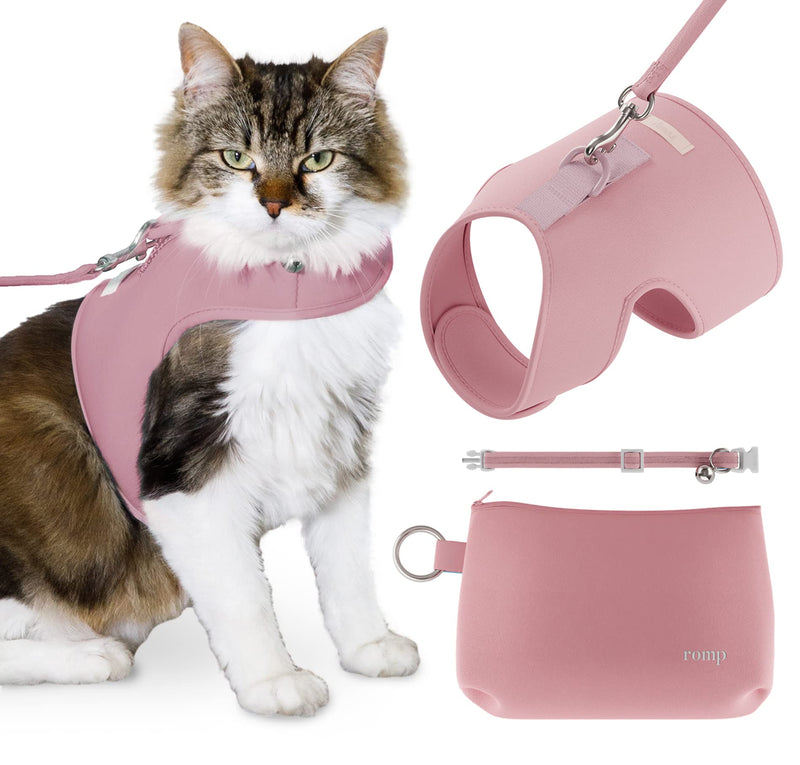 Cat Harness, Collar & Leash Set - Escape Proof Adjustable Choke Free Velcro Harness Vest for Walking Cats & Kittens (Powder Pink, Large) Powder Pink - BeesActive Australia