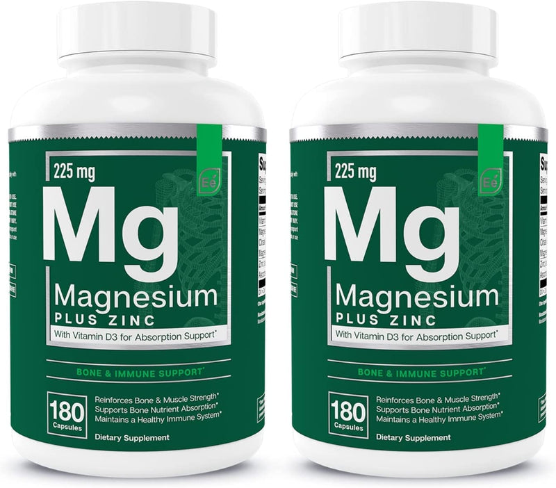 Essential Elements Magnesium Plus Zinc with Vitamin D3 - Scientifically Formulated Heart, Bone, & Muscle Support - 225mg Triple-Strength Magnesium Complex with Glycinate, Malate, Citrate - 360 Count 180 Count (Pack of 2)