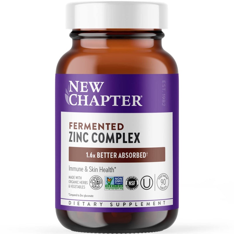 New Chapter Zinc Supplement, Fermented Zinc Complex, ONE Daily for Immune Support + Skin Health + Non-GMO Ingredients, Easy to Swallow & Digest, 90 Count (3 Month Supply) Unflavored 90 Count (Pack of 1) - BeesActive Australia