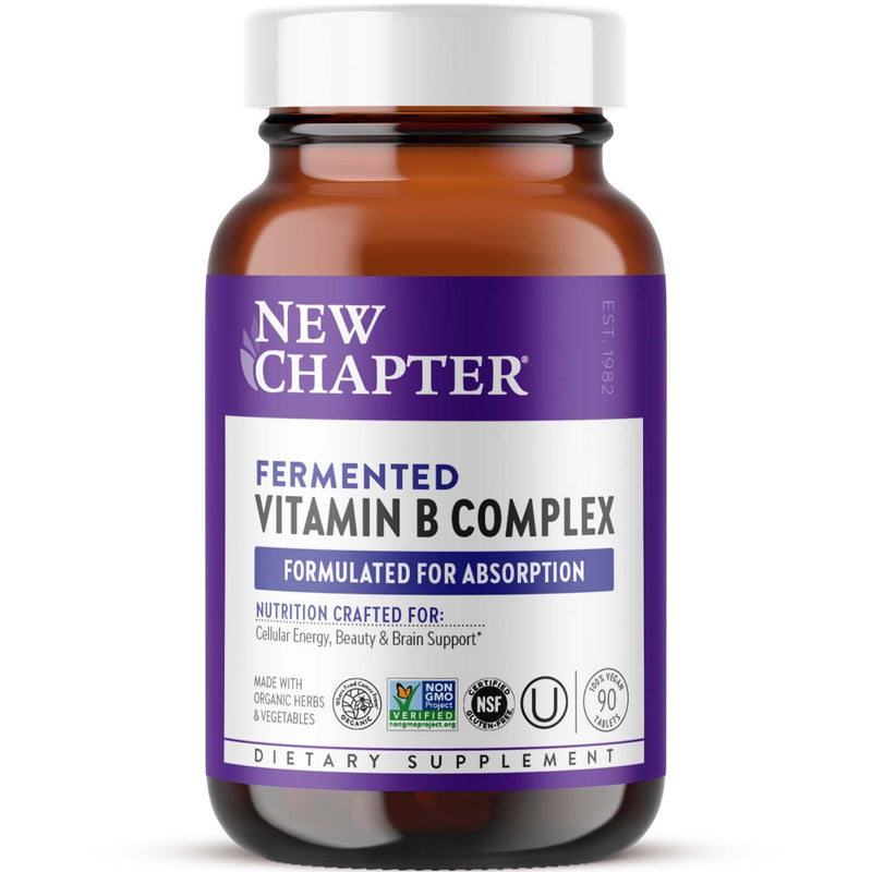 New Chapter USDA Organic Fermented Vitamin B Complex, 90 Count | ONE Daily for Cellular Energy, Brain, and Beauty Support, 100% Vegan, Gluten Free, Certified Organic B Vitamins Unflavored 90 Count (Pack of 1)