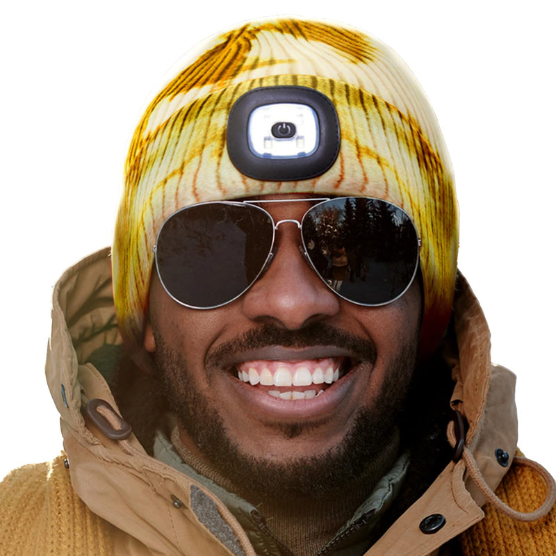 HEAD LIGHTZ® Rechargeable LED Beanie Hat with Built-in Light – Hands-Free Lighted Cap for Running, Walking, Camping & Outdoor Use – Machine Washable, Unisex Yellow Tie Dye
