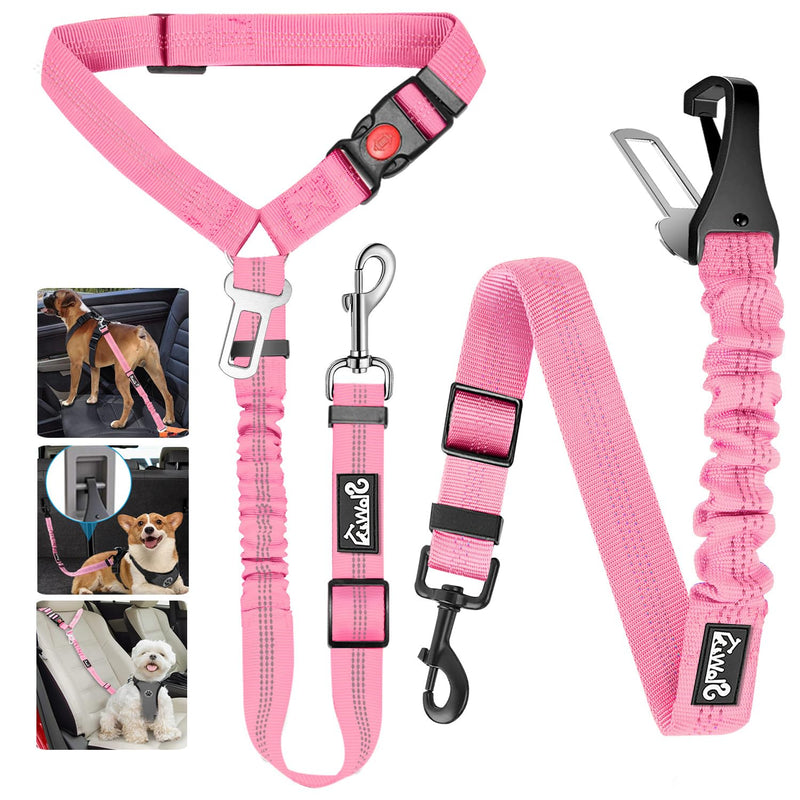 Lukovee Dog Seatbelt Leash for Cars, 2 Pack Pet Safety Car Seat Belt with Adjustable Buckle & Reflective Bungee, Connect Dog Harness in Vehicle Car Dogs Restraint Travel Daily Use (Pink) A-Pink A- Headrest with Clip + 2 in 1 Seat Belt - BeesActive Australia