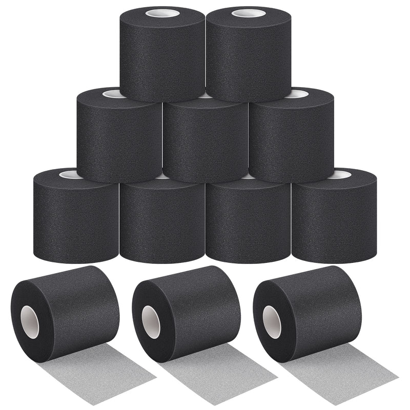 Nuanchu 12 Pcs Pre Wrap Athletic Tape, 2.75inch x 30 Yards Foam Sport Underwrap Tapes Prewrap Tape for Hair Wrists Hands Ankles Knees Women Man Hiking Running(Black) Black - BeesActive Australia