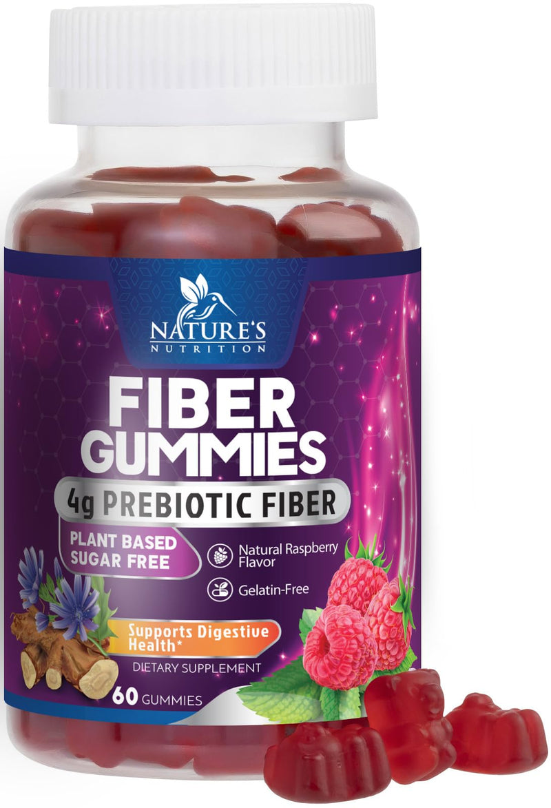 Fiber Gummies – Sugar Free Prebiotic Plant-Based Fiber 4g per Serving Supplement - Improved Soluble Formula Supports Digestive Health & Regularity - Non-GMO, Natural Berry Flavor Chewable - 60 Gummies 60 Count (Pack of 1)