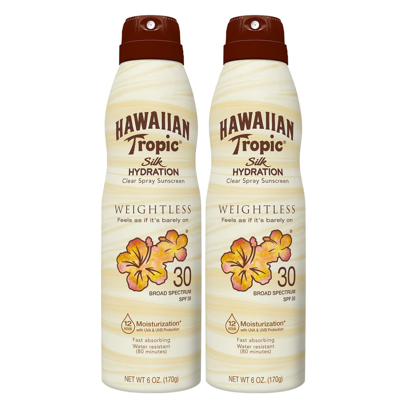 Hawaiian Tropic Weightless Hydration Clear Spray Sunscreen SPF 30, 6oz Twin Pack | Hawaiian Tropic Sunscreen SPF 30, Sunblock, Oxybenzone Free Sunscreen, Spray On Sunscreen Pack, 6oz each - BeesActive Australia