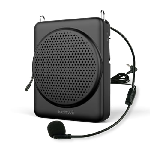 Norwii Palm-Sized Voice Amplifier for Teachers with Headset Microphone Black
