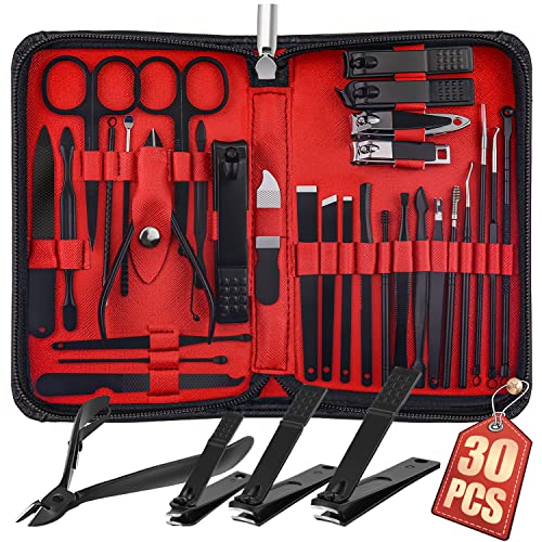 WOAMA 30-Piece Manicure Set Pedicure Kit Professional Nail Clipper Set Stainless Steel Manicure Kit Nail Kit for Women Men - Black 30 piece set