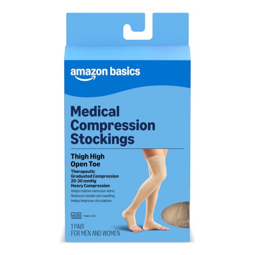 Amazon Basics Medical Compression Stockings, Women & Men, Beige, Large