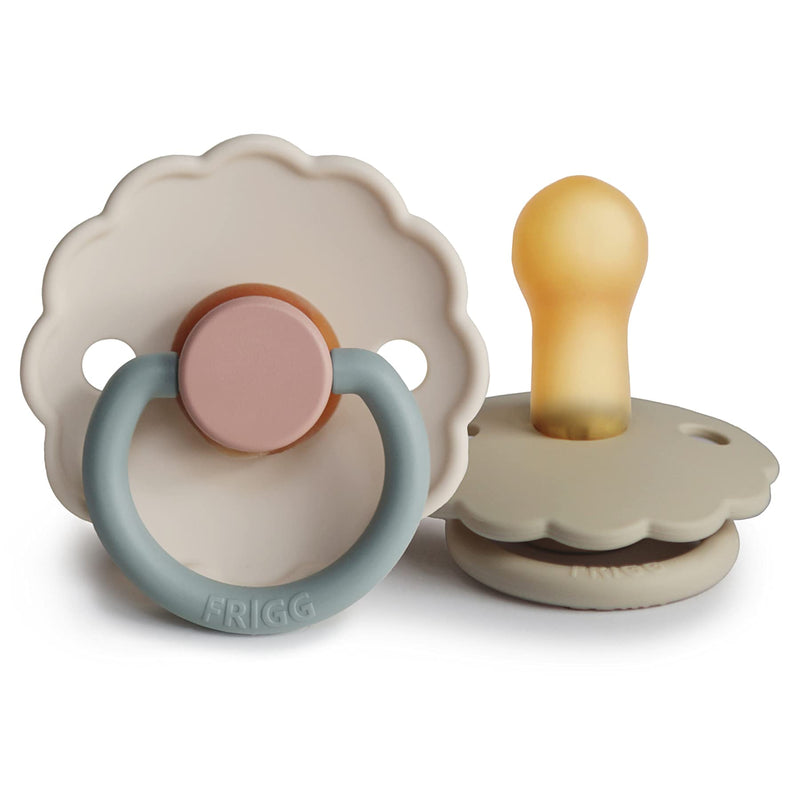 FRIGG Daisy Natural Rubber Baby Pacifier | Made in Denmark | BPA-Free (Cotton Candy/Sandstone, 6-18 Months) 2-Pack 6-18 Month Cotton Candy/Sandstone - BeesActive Australia