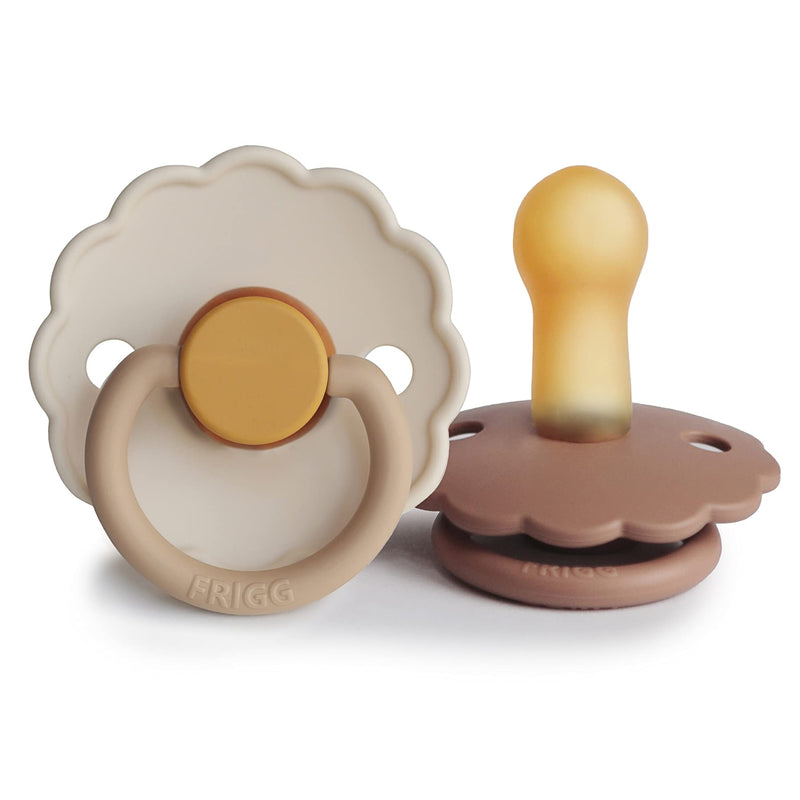 FRIGG Daisy Natural Rubber Baby Pacifier | Made in Denmark | BPA-Free (Chamomile/Peach Bronze, 6-18 Months) 2-Pack 6-18 Month Chamomile/Peach Bronze - BeesActive Australia