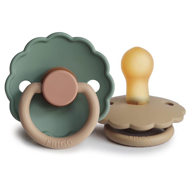 FRIGG Daisy Natural Rubber Baby Pacifier | Made in Denmark | BPA-Free (Willow/Croissant, 0-6 Months) 2-Pack 0-6 Month Willow/Croissant - BeesActive Australia