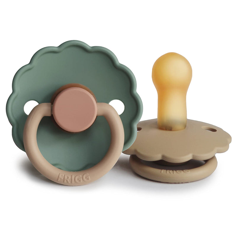 FRIGG Daisy Natural Rubber Baby Pacifier | Made in Denmark | BPA-Free (Willow/Croissant, 6-18 Months) 2-Pack 6-18 Month Willow/Croissant - BeesActive Australia