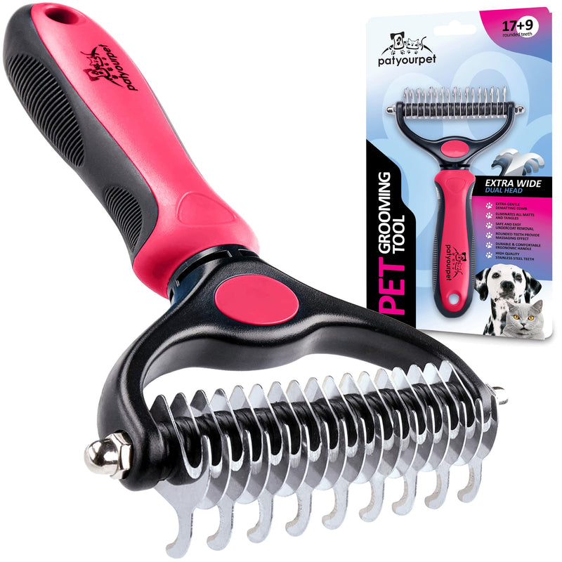 Pat Your Pet Deshedding Brush - Double-Sided Undercoat Rake for Dogs & Cats - Shedding Comb and Dematting Tool for Grooming, Extra Wide - BeesActive Australia