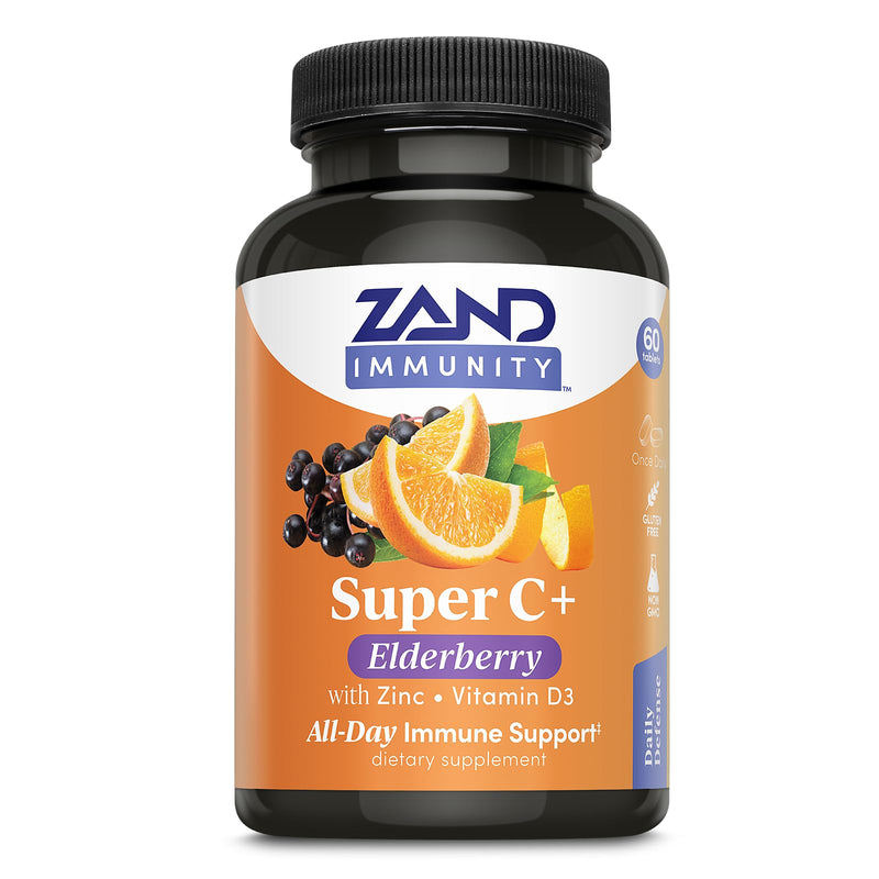Zand Immunity Super C+ with Elderberry, All Day Immune Support, 1000mg PureWay-C Vitamin C Plus Zinc & Vitamin D-3, Enhanced Absorption, 60 Tablets, 30 Servings Daytime