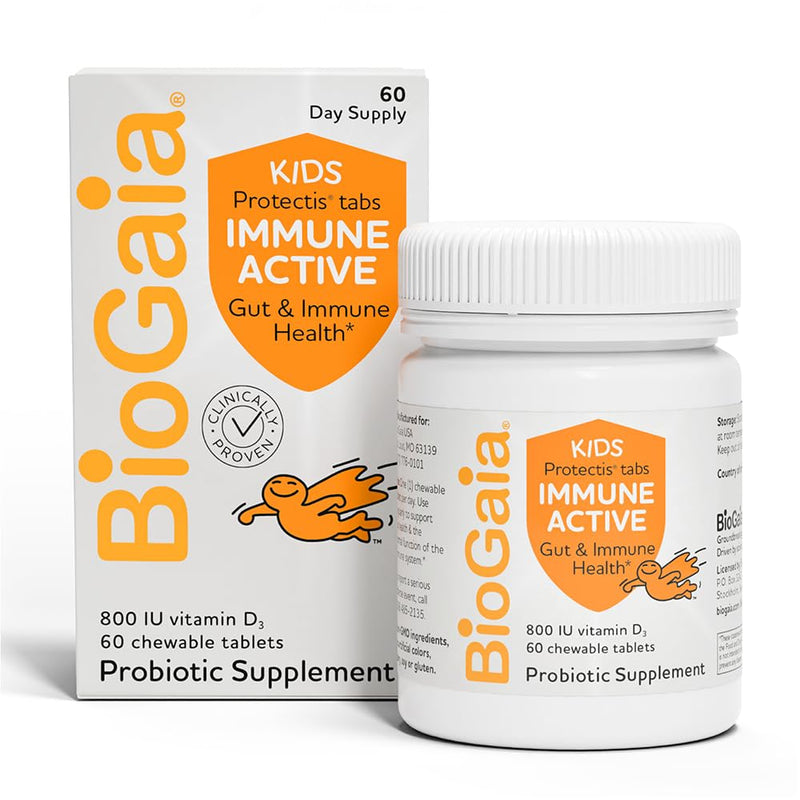 BioGaia Immune Active Kids Probiotic + Vitamin D | Immune & Digestive | Pediatrician-Recommended | Supports Immune Health | Promotes Digestive Health & Regularity | with Vitamin D | 60 Day Supply 60 Count (Pack of 1)