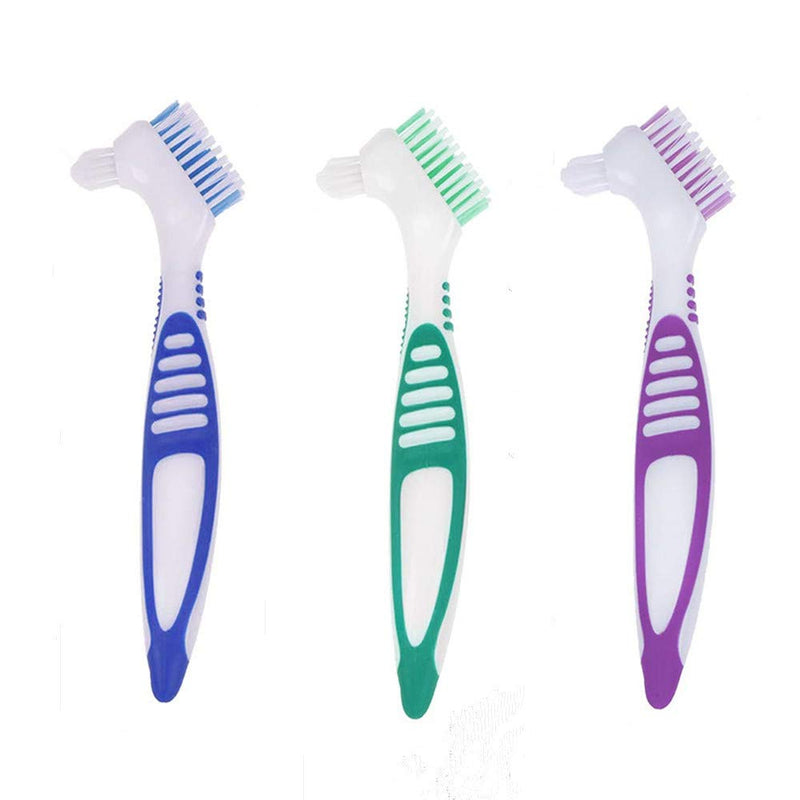 3 Pcs Denture Cleaning Brush Portable Cleaning Brush False Teeth Brushes for Denture Care Denture Cleaner with Multi-Layered Soft Bristles and Dual Angled (QIUTINGD-01) - BeesActive Australia