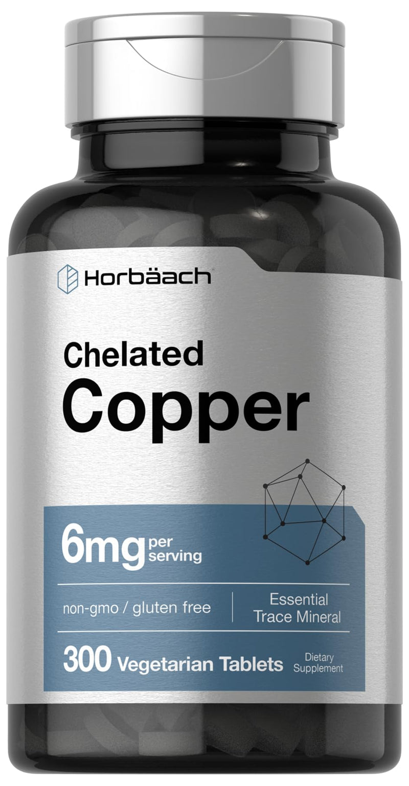 Horbäach Chelated Copper Supplement 6mg | 300 Tablets | Essential Trace Mineral | Vegetarian, Non-GMO, Gluten Free - BeesActive Australia