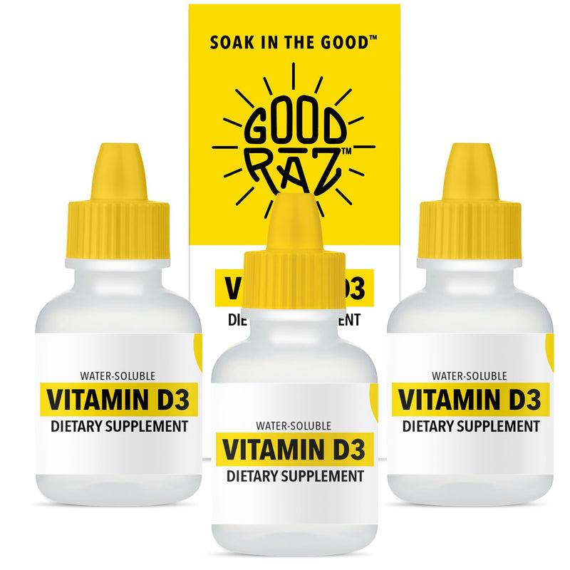 Vitamin D Drops Adult - Water-Soluble Liquid D3 Drops - Potent Vitamin D Liquid Drops - No Stir, Non-GMO, Kosher - D3 Liquid to Add to Drink Or Food, Flavorless - 12-Month Supply (3) 3