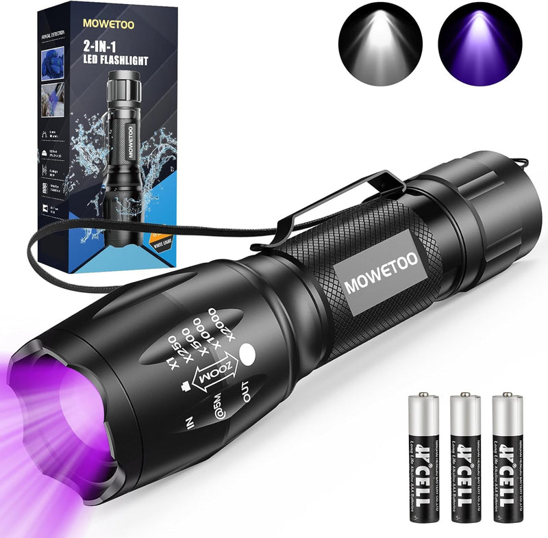 UV Flashlight, Portable Blacklight Flashlight, LED Torch with White and Ultraviolet Light Combo, Black Light Pet Urine Detector for Dog Cat Pee, ID Check, AC Leak, Bed Bug, Rocks, Resin 1 - BeesActive Australia