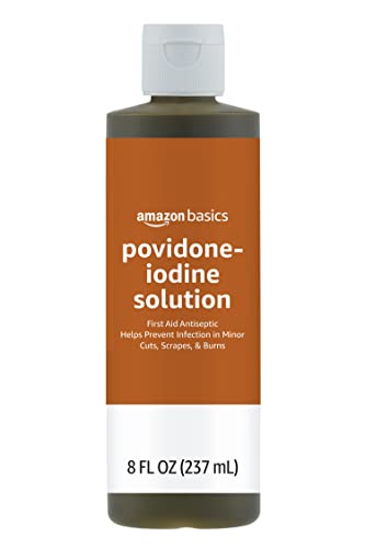 Amazon Basics First Aid Antiseptic, 10% Povidone Iodine Solution for Wound Cleaner and Infection Protection, Unflavored, 8 fl oz, 1-Pack (Previously Solimo) 8 Fl Oz (Pack of 1)