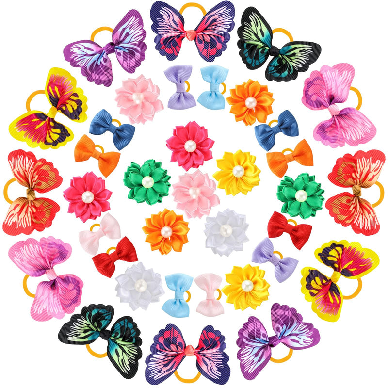 Janinka 36 Pieces Dog Hair Bows with Rubber Bands Butterfly Dog Knotted Bows Flower Pearls Hair Bows Elastic Hair Ties Bands Pets Dogs Cats Grooming Accessories - BeesActive Australia