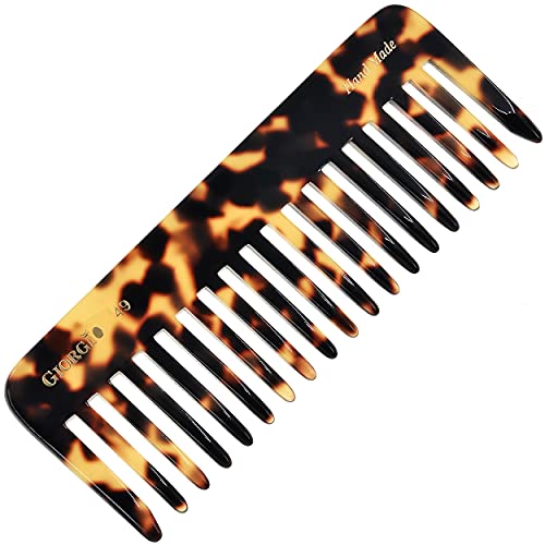 Giorgio G49 Yellow Tokio Large Wide Tooth Detangler Comb for Thick/Curly/Wavy Hair,Detangler Comb for Wet/Dry Use. Handmade of Quality Cellulose, Saw-Cut, Hand Polished 2 Pack Tokyo
