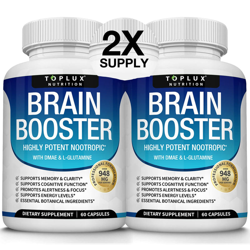 Toplux Brain Supplement Nootropic – Brain Pills Vitamin with DMAE, Bacopa Monnieri, L-Gutamine, for Men Women, 60 Capsules, Nutrition Two