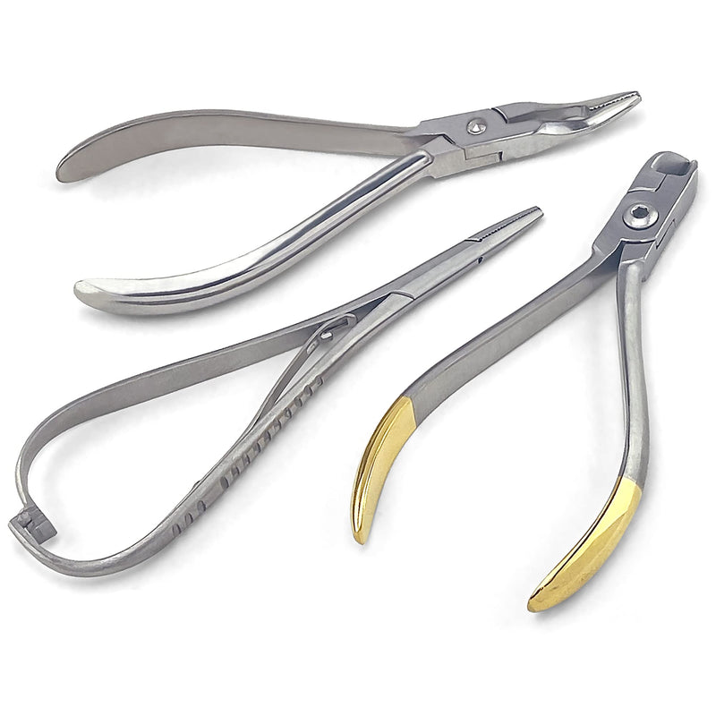 3 Pcs Orthodontic Instruments Tool Set - Hard Wire Cutter, Mathieu Ligature Elastic Placing Plier, Slim Weingart Plier Orthodontic Set - BeesActive Australia