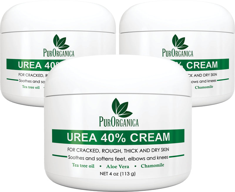 PurOrganica Urea 40% Foot Cream – Made in USA, Dermatologist Tested, Intensive Repair for Dry, Cracked Heels, Calluses & Rough Feet, Professional Strength Exfoliating & Moisturizing Cream - Pack of 3 4 Ounce (Pack of 3) - BeesActive Australia