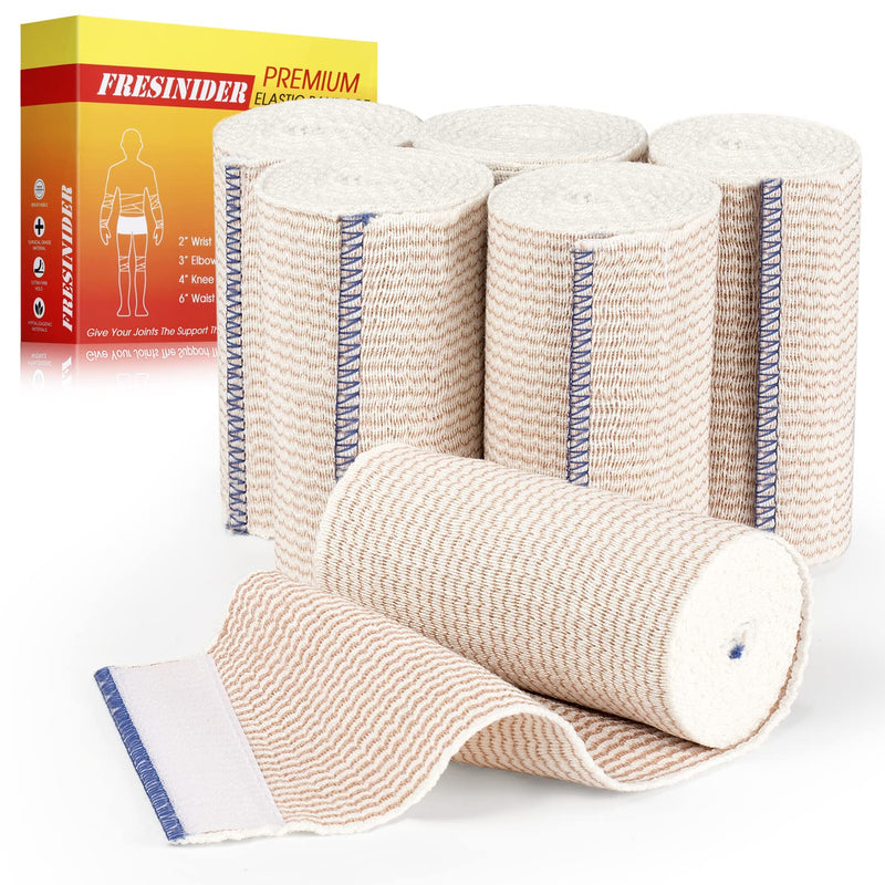 FRESINIDER Premium Elastic Bandage Wrap, 6 Pack 4" Cotton Latex Free Compression Bandage Wrap with Touch Closure at Both Ends, Support & First Aid for Sports, Medical, and Injury Recovery 4" - BeesActive Australia