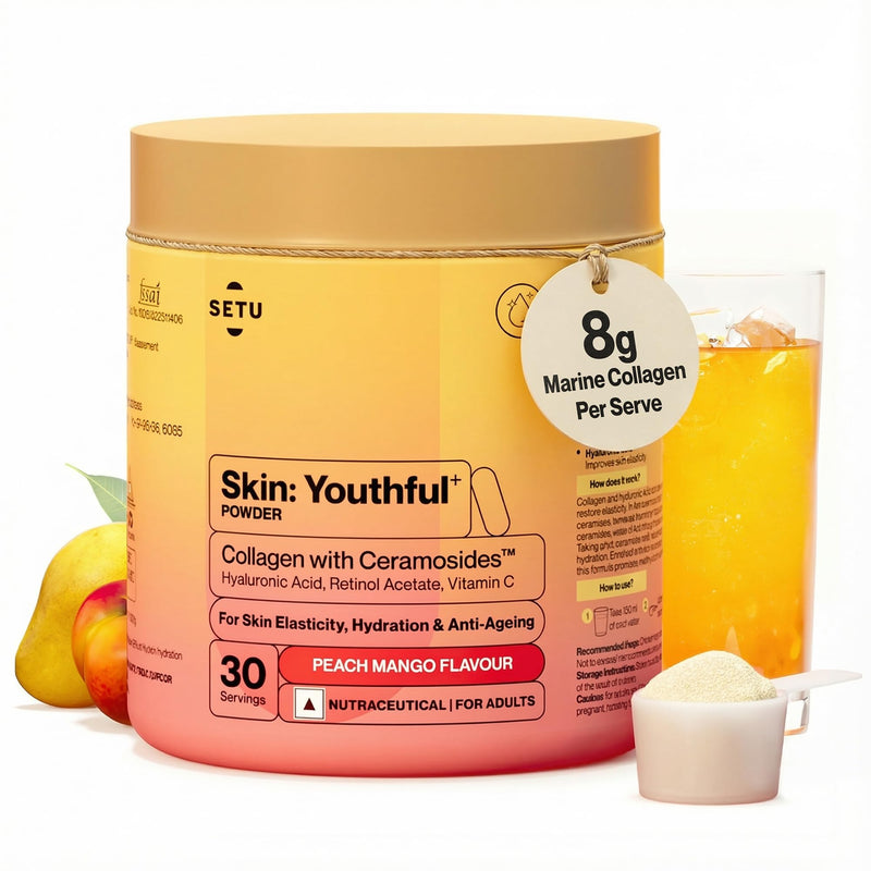 SETU Skin: Youthful with 8g Marine Collagen + Ceramosides™ for 4X Faster Hydration | Collagen Powder for Women & Men | (30 Servings)