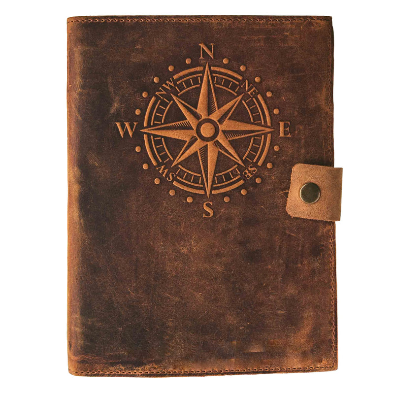 Travel Journal Series by Modest Goods - Refillable Leather Cover and A5 Notebook - Travel Accessories for Men & Women - Great for Traveler Adventure Journal, Vacation Scrapbook, Planner (Compass) Compass