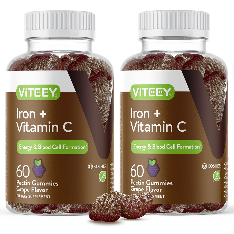 Viteey Iron Gummies - Iron with Vitamin C | Energy, Blood Support and Anemia Supplement for Women & Men - Vegan, Gluten Free - 120 Count 1 Count (Pack of 120)