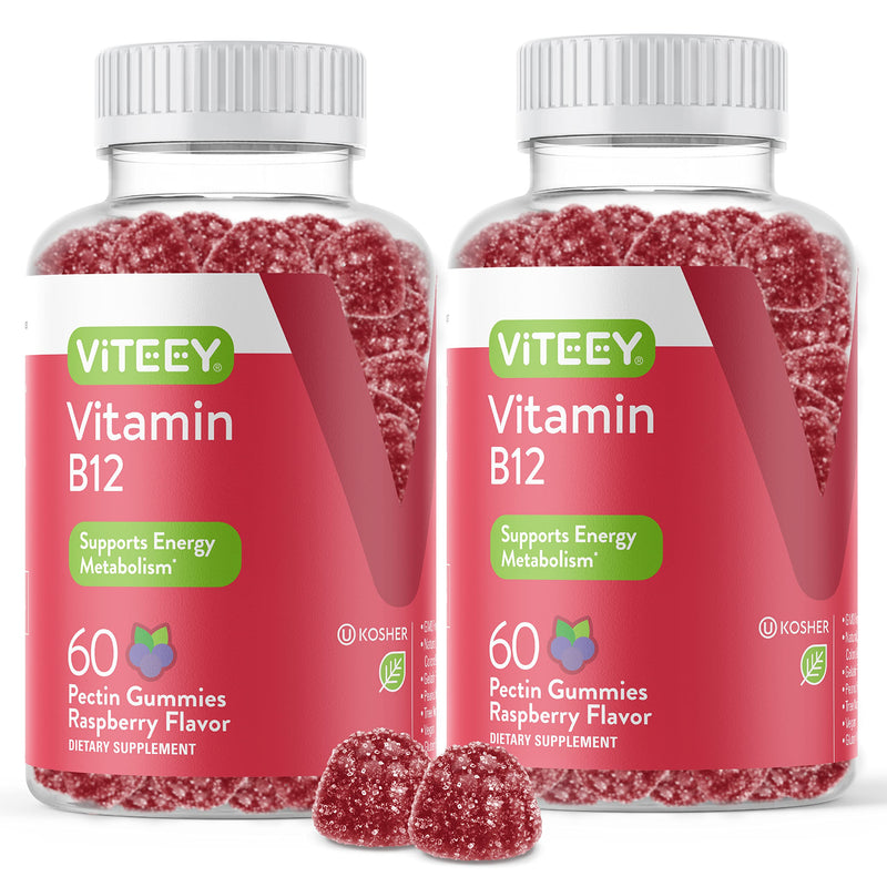 Viteey Vitamin B12 Gummies | Cognitive Support and Energy Gummies - Vegan, Gelatin Free, Gluten Free - Tasty Chewable Raspberry Flavored Gummy - 120 Count 60 Count (Pack of 2)