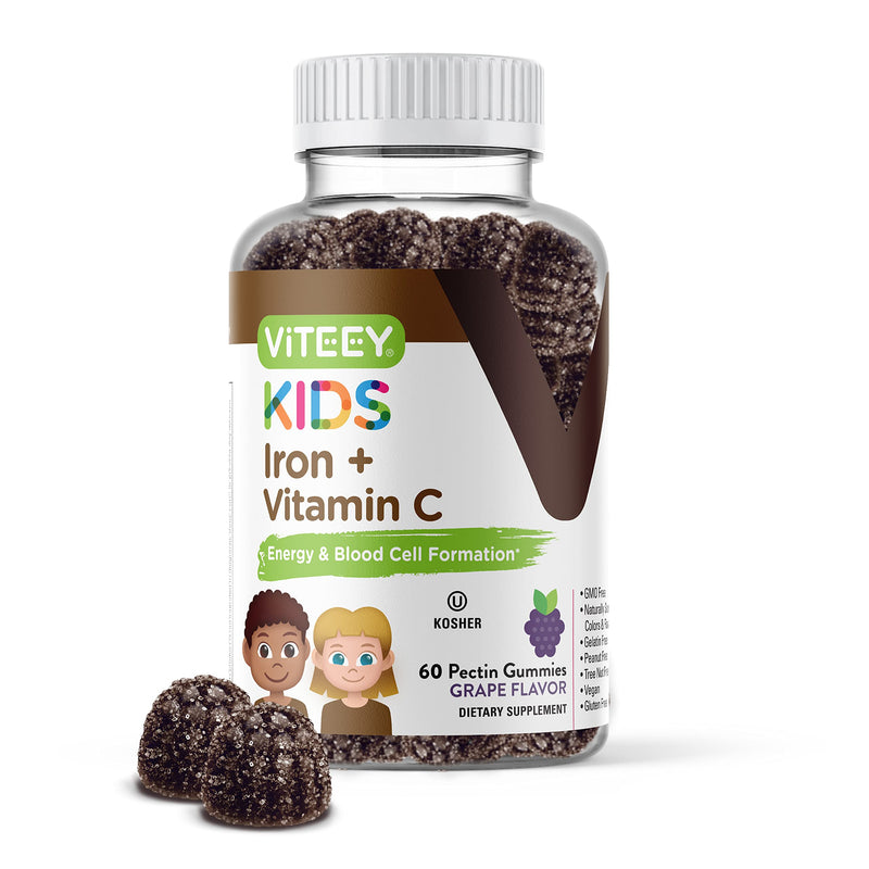 Viteey Iron for Kids with Vitamin C - Tasty Chewable Grape Flavored Gummy | Supports Energy, Blood Cell Formulation, Blood Builder Anemia Kids Iron Supplements - Vegan, Gelatin Free, Gluten Free 60 Count (Pack of 2)