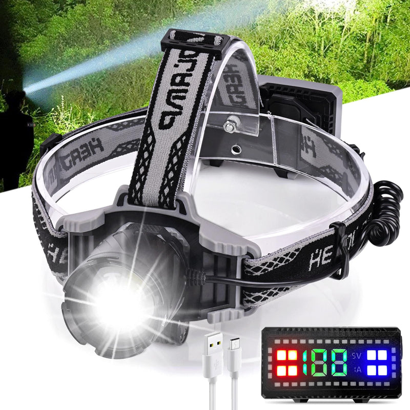 Aikertec Rechargeable Headlamp 3000 LM Super Bright, LED Headlamp 80H Runtime, 4 Modes & Zoomable IPX6 Waterproof, Red Light Headlamp for Camping, Fishing, Running Black