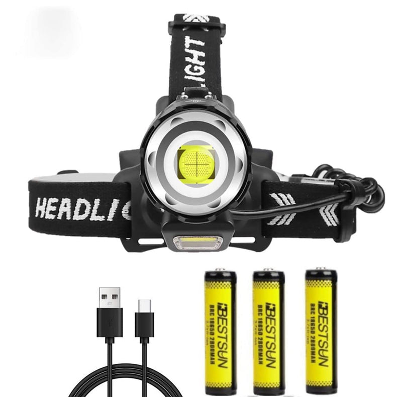 LED Headlamp Rechargeable, Super Bright Head lamp Zoomable 4 Modes Waterproof Headlight with Batteries Included,Brightest Headlamps for Adults Hunting Camping,Hiking,Exploration 1200 lumens