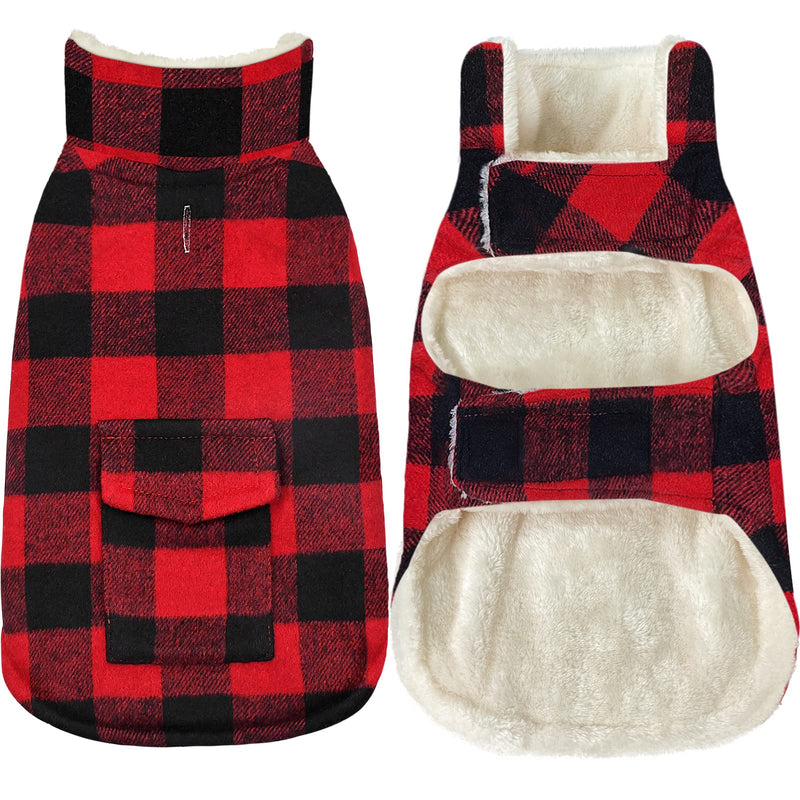 Malier Dog Winter Coat, Classic Plaid Fleece Dog Cold Weather Coats Dog Jacket with Pocket, Windprood Warm Dog Coat Vest Winter Pet Clothes Apparel for Small Medium Large Dogs (Red, X-Large) Red - BeesActive Australia