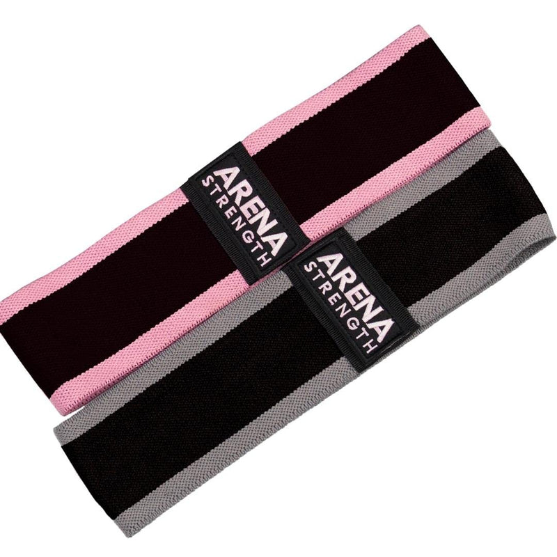 Arena Strength Fabric Booty Bands: Fabric Resistance Bands for Legs and Butt: 3 Pack Set. Perfect Workout Hip Band Resistance. Workout Program and Carry Case Included Gray, Pink