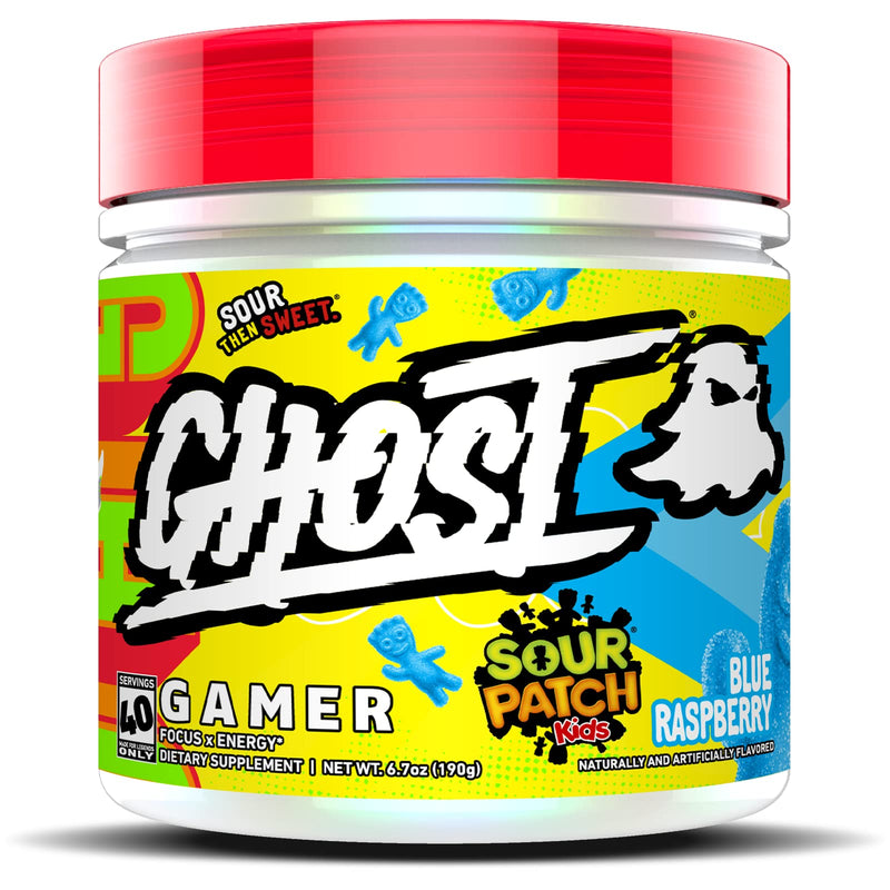 GHOST Gamer: Energy and Focus Support Formula - 40 Servings, Sour Patch Kids Blue Raspberry - Nootropics & Natural Caffeine for Attention, Accuracy & Reaction Time - Vegan, Gluten-Free - BeesActive Australia