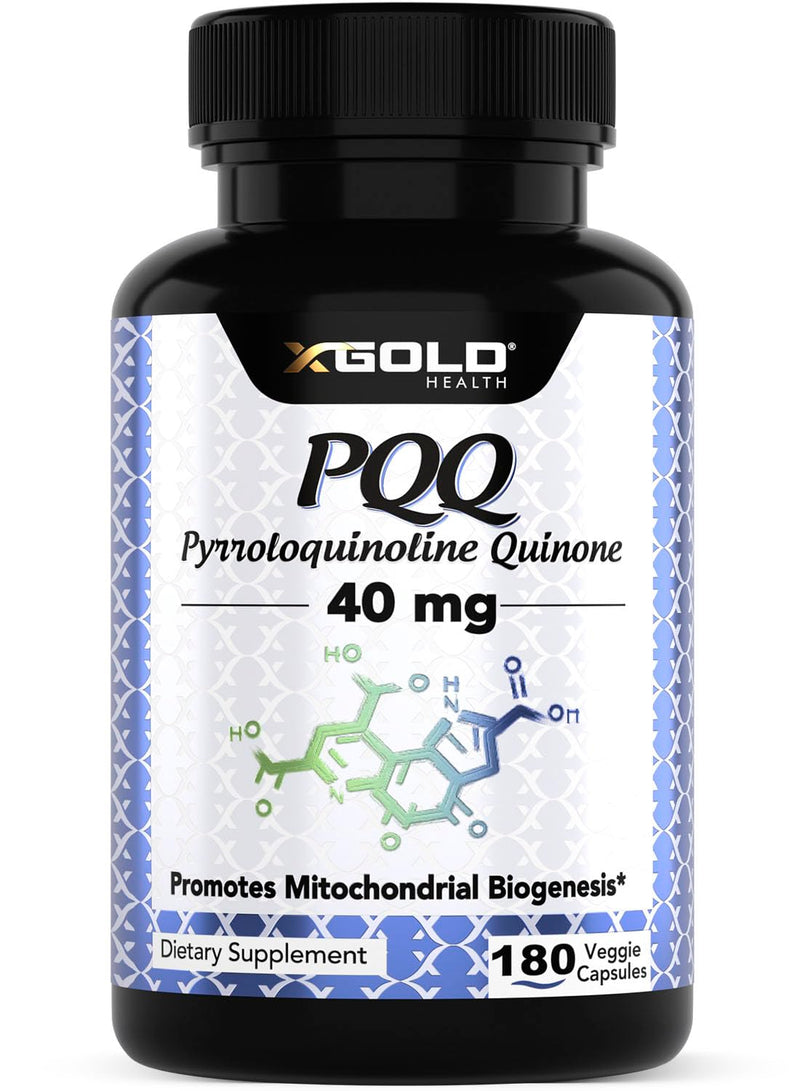 X Gold Health PQQ 40mg Supplement – Mitochondrial Energy Booster & Cellular Energy Support – Pyrroloquinoline Quinone – Brain & Focus Support – Non-GMO, Gluten-Free – 180 Veg Capsules 180 Count (Pack of 1)