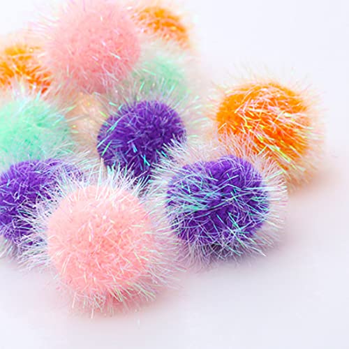 Cat Ball Toy Cat Toy Pom Pom Sparkle Fuzzy Balls 2 Inches Interactive Cat Toy Assorted Color 12 Pack - BeesActive Australia