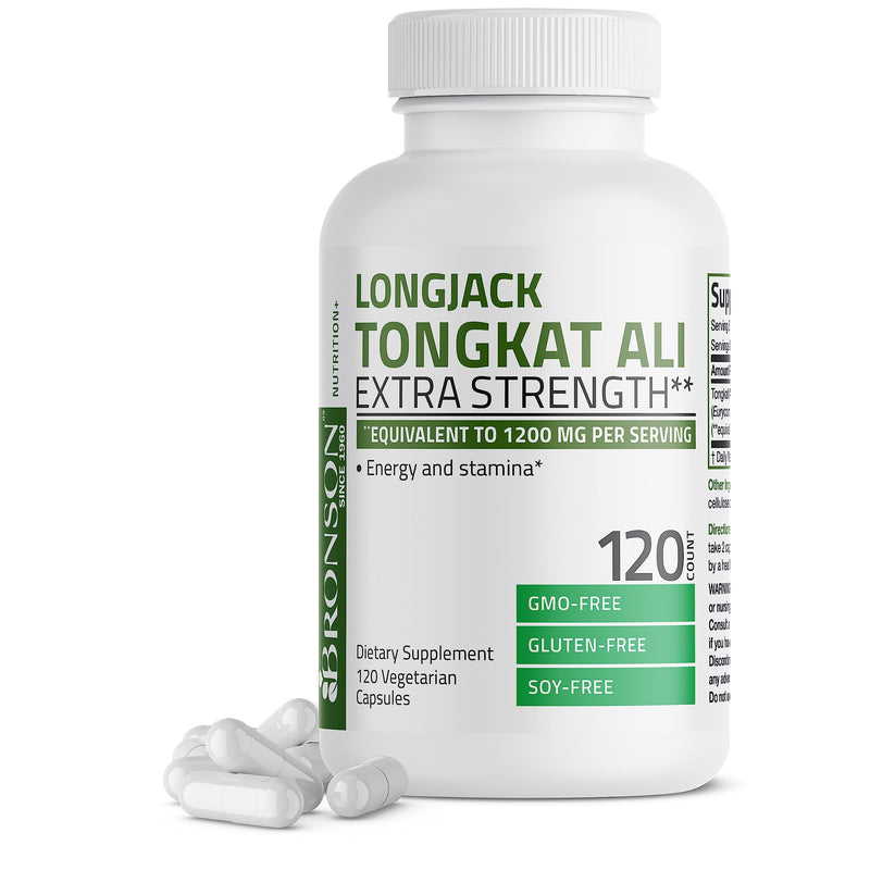 Bronson Longjack Tongkat Ali 1200mg Extra Strength 1200mg Per Serving, Supports Energy, Non-GMO,Capsule 120 Count (Pack of 1) - BeesActive Australia