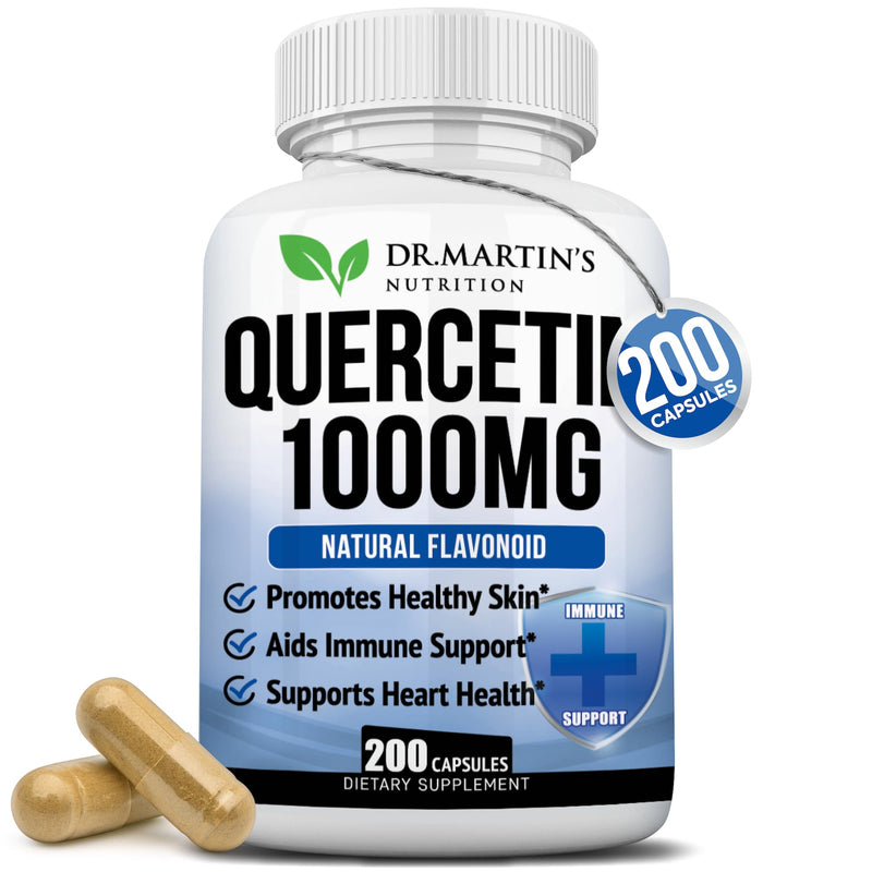 Quercetin 1000mg - 200 Capsules, Immune Support & Antioxidant Supplement | Seasonal Sinus & Respiratory Relief, Cardiovascular Health, No Bromelain, Immune Support, 100-Day Supply for Men & Women 200 Count (Pack of 1)