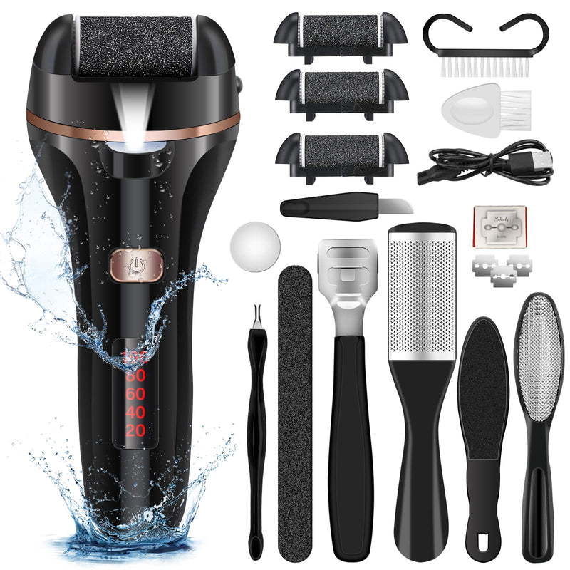 Electric Foot File Callus Remover, Rechargeable Pedicure Tools Foot Care Kit, Callus Remover for Feet with 3 Roller Heads,2 Speed for Remove Cracked Heels Calluses and Hard Skin Black Electric Callus Remover &Pedicure Set - BeesActive Australia