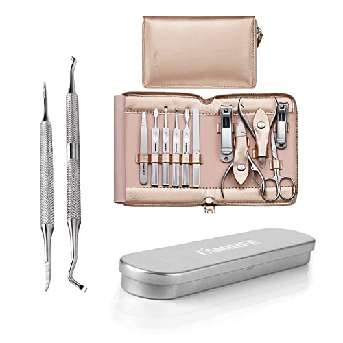 FAMILIFE Manicure Set Professional Manicure Kit 11 in 1 Christmas Gift for Women and Men Nail Kit and L07 100% Stainless Steel Ingrown Toenail File and Lifter Double Sided
