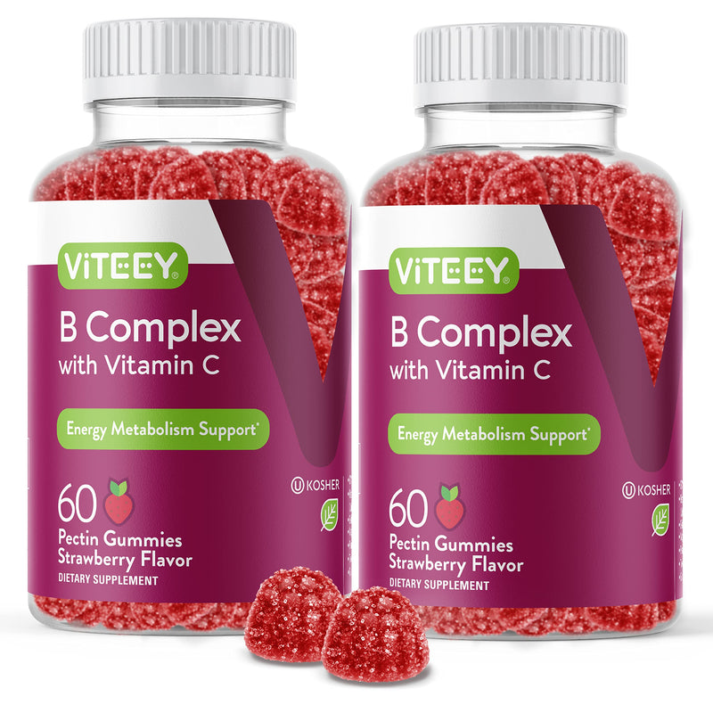 Viteey Vitamin B Complex Gummies with Vitamin C - 120 Count | B6, B12, Niacin,Folic Acid, Biotin, Pantothenic acid - Energy, Metabolism & Immune Support - Vegan, Gluten-Free 60 Count (Pack of 2)