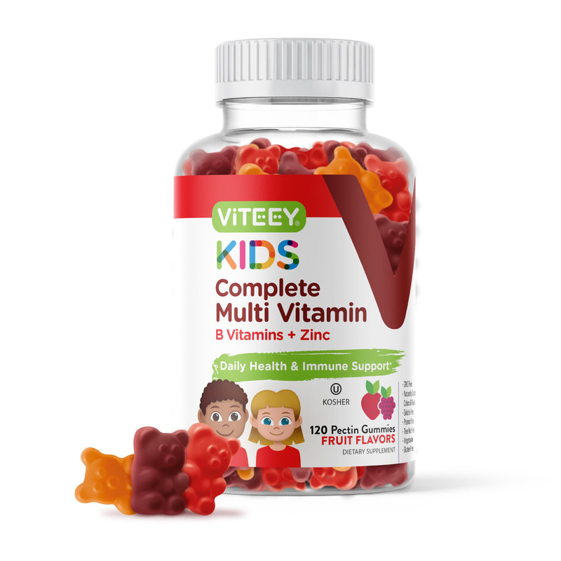 Viteey Kids Multivitamin Gummies, Complete Daily Essential Kids Vitamins | Great for Immune Support & Overall Health - 12 Essential Minerals & Vitamins - Vegetarian, Gelatin Free- Fruit Flavor Gummy 120 Count (Pack of 1)