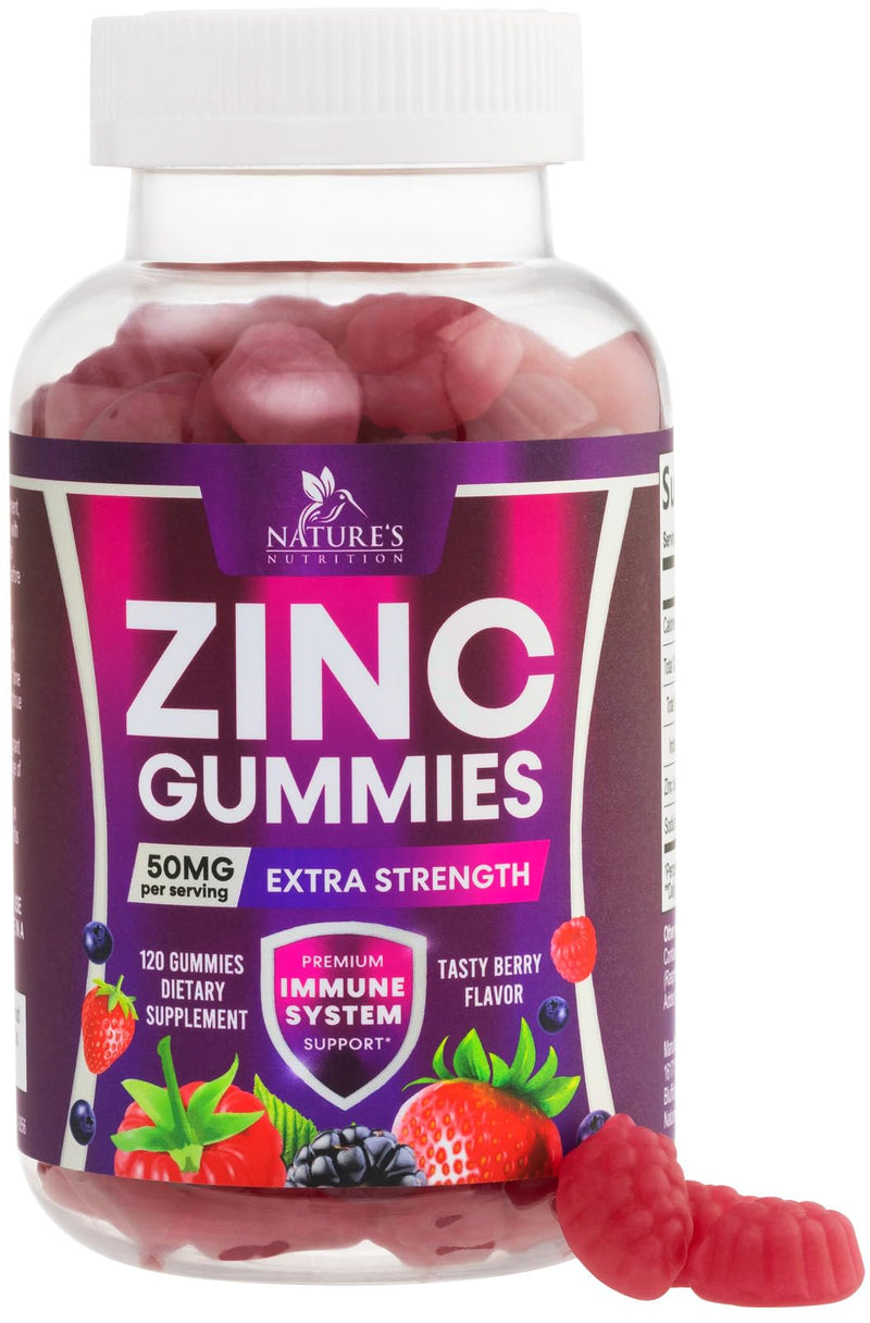 Zinc Gummies for Adults 50 mg - High Absorption Immune Health Support Gummy & Antioxidant Chewable Supplement, Zinc Vitamin for Men and Women, Vegan and Gluten Free, Mixed Berry Flavor - 120 Count 120 Count (Pack of 1) - BeesActive Australia
